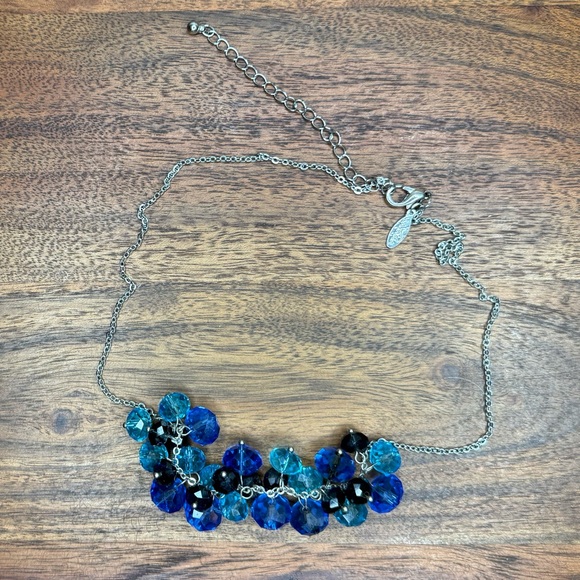 NECKLACE | Blues and Black Glass Baubles | Silver Chain | Extentable - Picture 4 of 6
